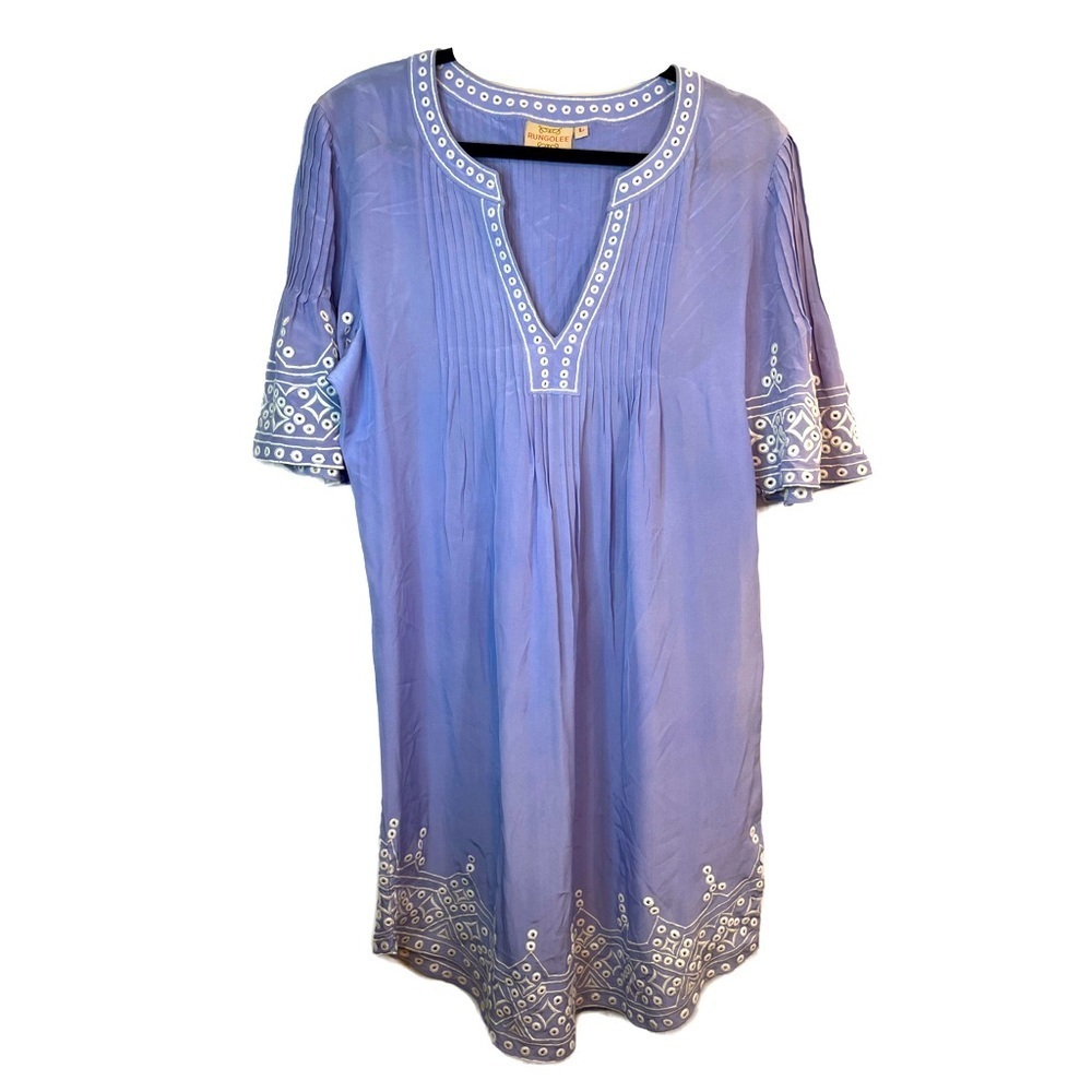 Rungolee 100% Silk Embroidered Shift Dress in Periwinkle Sz L